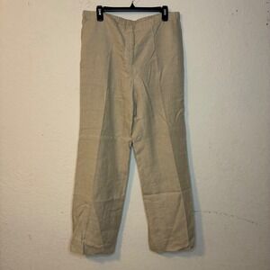 Neiman Marcus Exclusive Beige 100% Linen Straight Pants Women Large Lined Mob